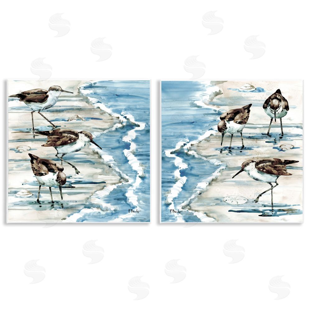 Paul Brent Sandpipers Grazing Beach Shore Wooden Wall Plaque Art Print