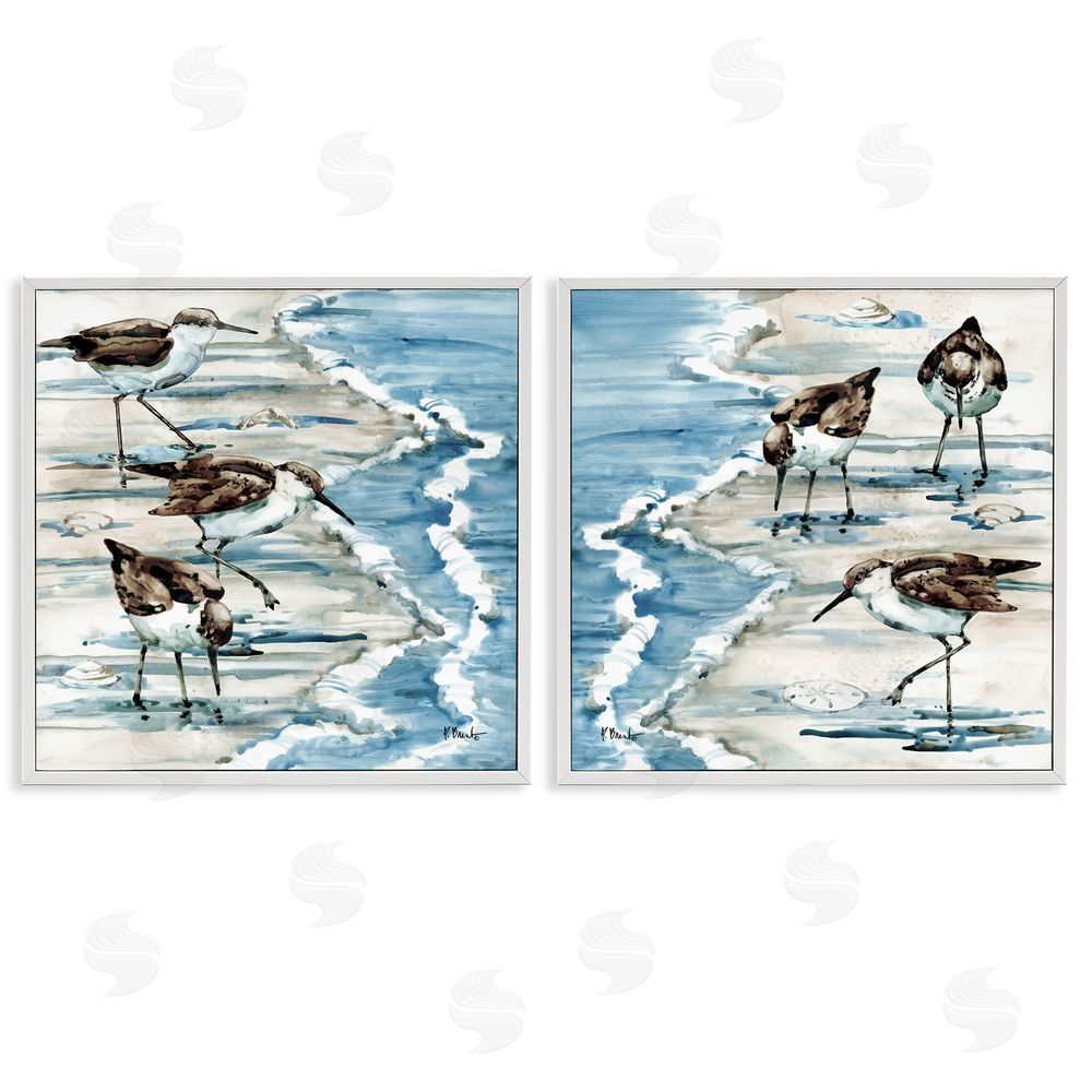 Paul Brent Sandpipers Grazing Beach Shore White Framed Giclee Wall Art Print