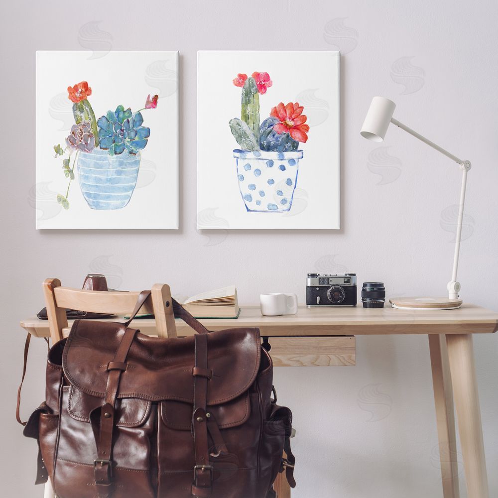 Sally Swatland Vivid Cactus Blossoms Potted Canvas Wall Art Print in Room