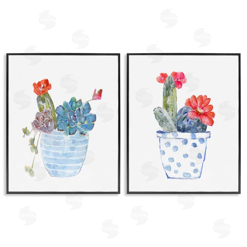 Sally Swatland Vivid Cactus Blossoms Potted Black Framed Giclee Wall Art Print