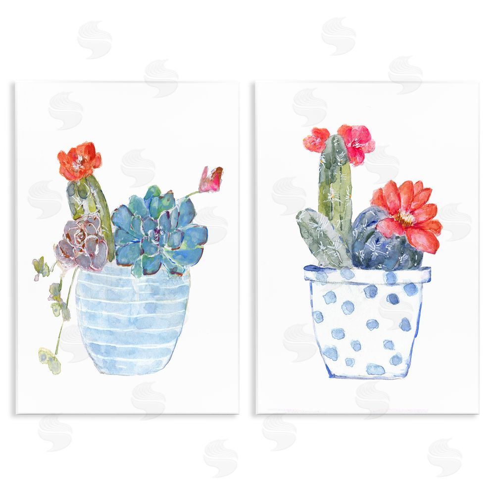 Sally Swatland Vivid Cactus Blossoms Potted Wooden Wall Plaque Art Print