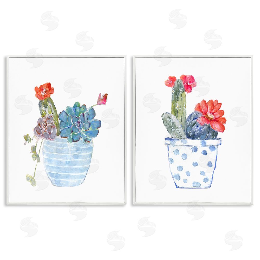 Sally Swatland Vivid Cactus Blossoms Potted White Framed Giclee Wall Art Print