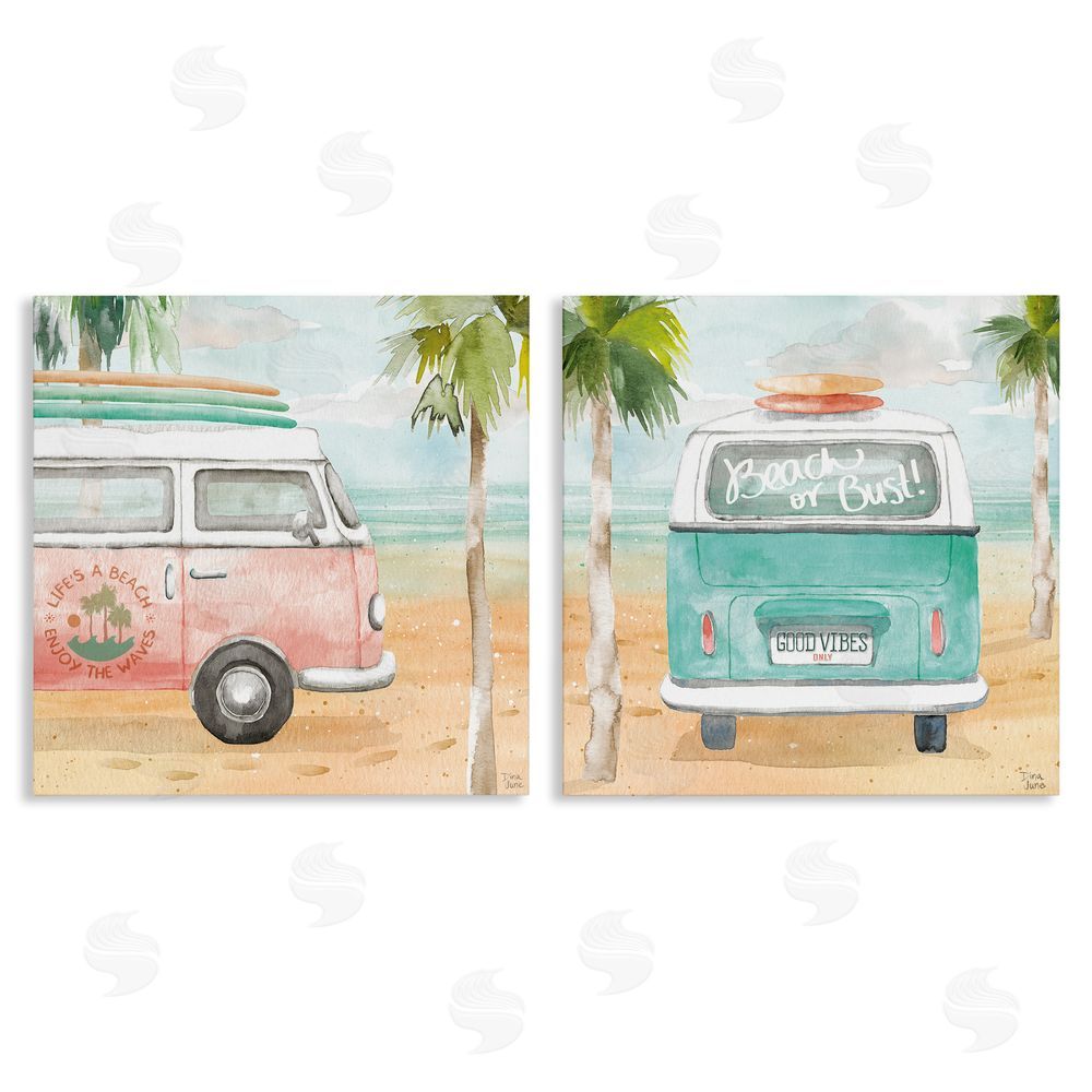 Dina June Tropical Beach Vacation Van Canvas Wall Art Print