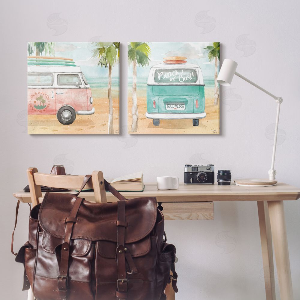 Dina June Tropical Beach Vacation Van Canvas Wall Art Print in Room