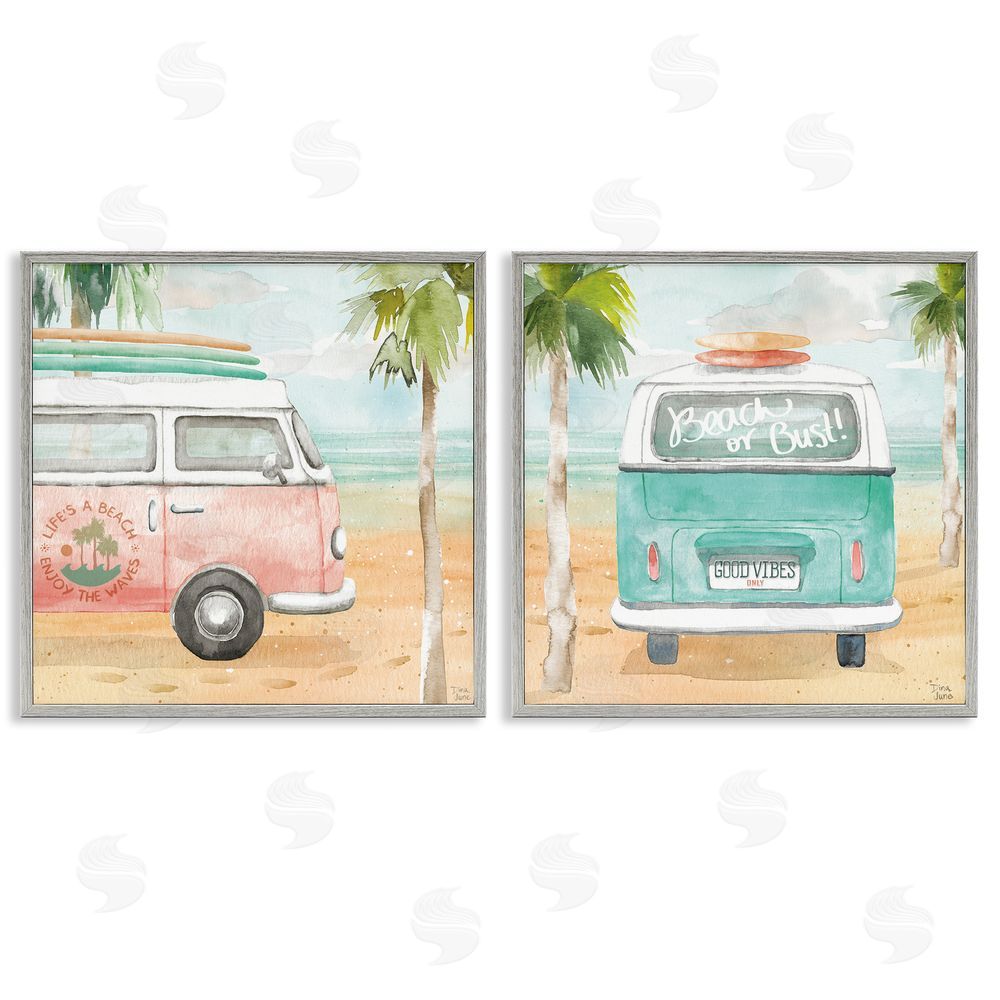 Dina June Tropical Beach Vacation Van Gray Framed Giclee Wall Art Print