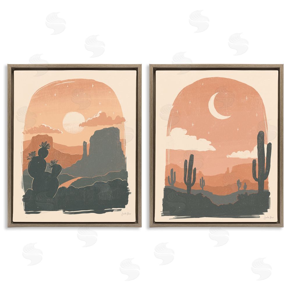 Janelle Penner Contemporary Desert Scene Silhouette Brown Floating Frame Canvas Wall Art Print