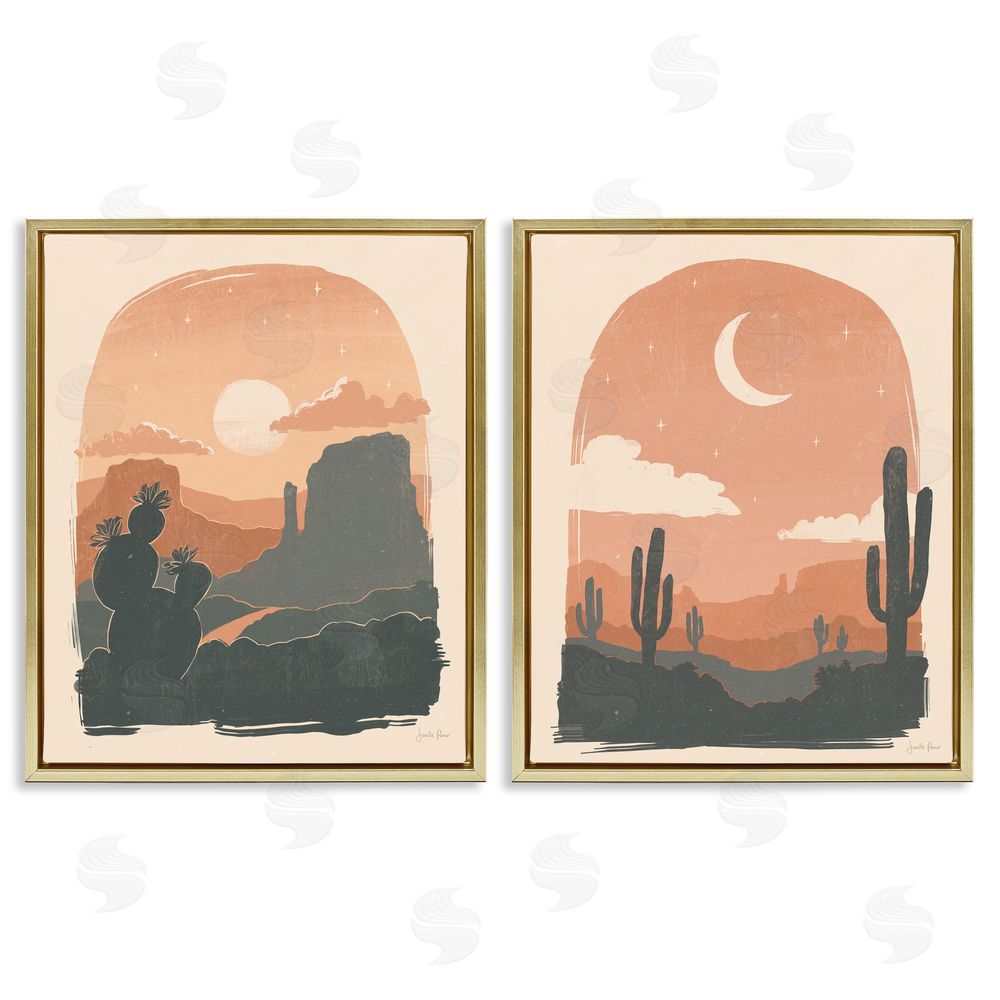 Janelle Penner Contemporary Desert Scene Silhouette Gold Floating Frame Canvas Wall Art Print