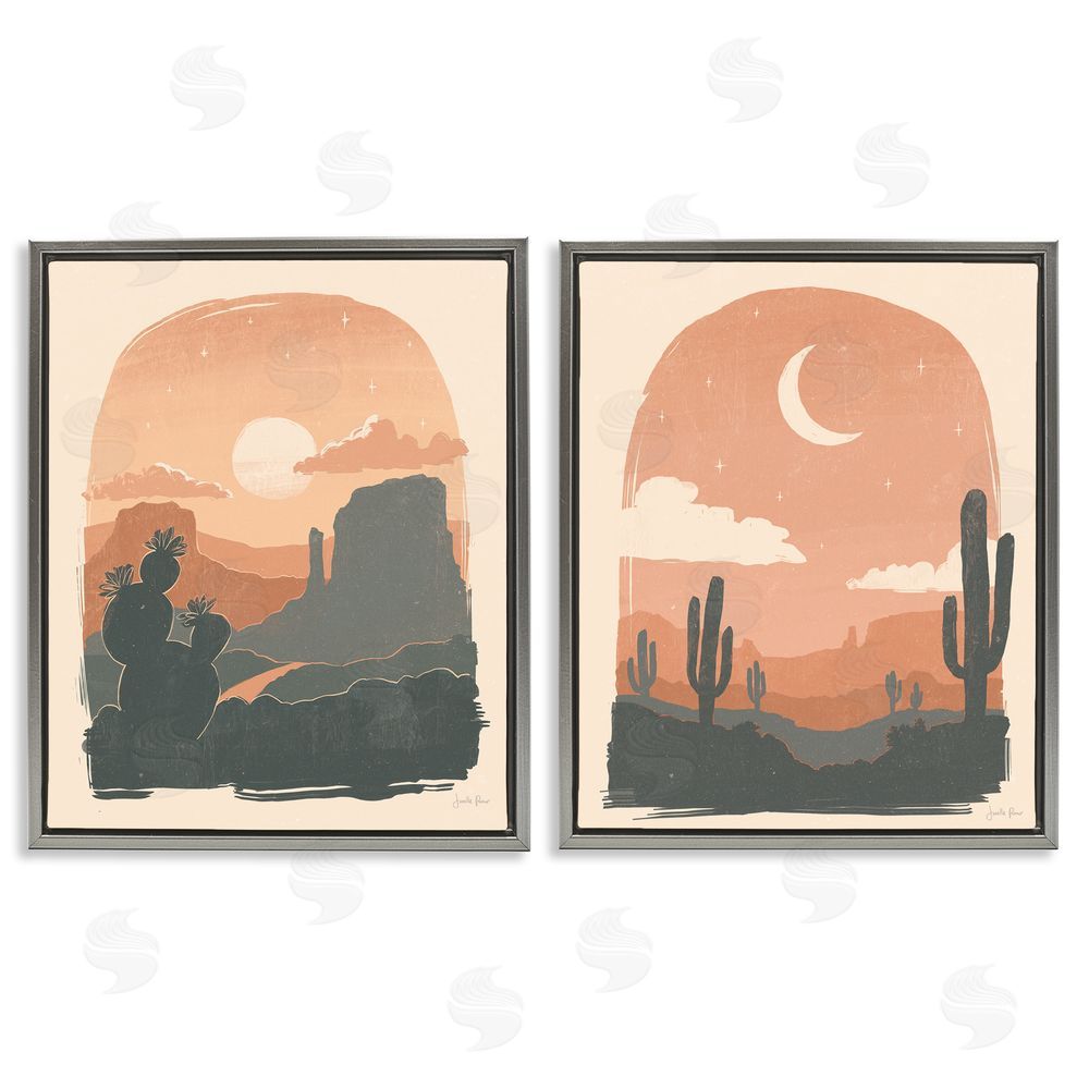 Janelle Penner Contemporary Desert Scene Silhouette Gray Floating Frame Canvas Wall Art Print