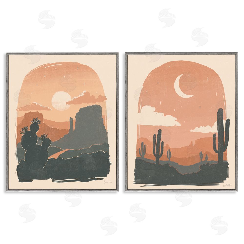Janelle Penner Contemporary Desert Scene Silhouette Gray Framed Giclee Wall Art Print