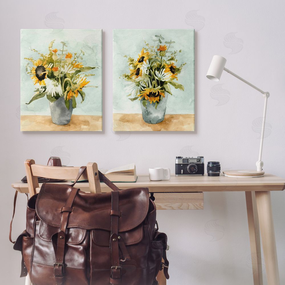 Emma Caroline Traditional Country Sunflower Bouquets Canvas Wall Art Print in Room