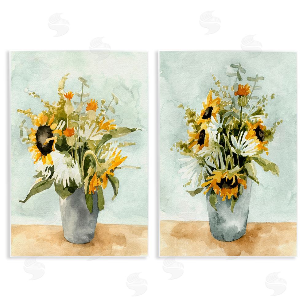 Emma Caroline Traditional Country Sunflower Bouquets Wooden Wall Plaque Art Print
