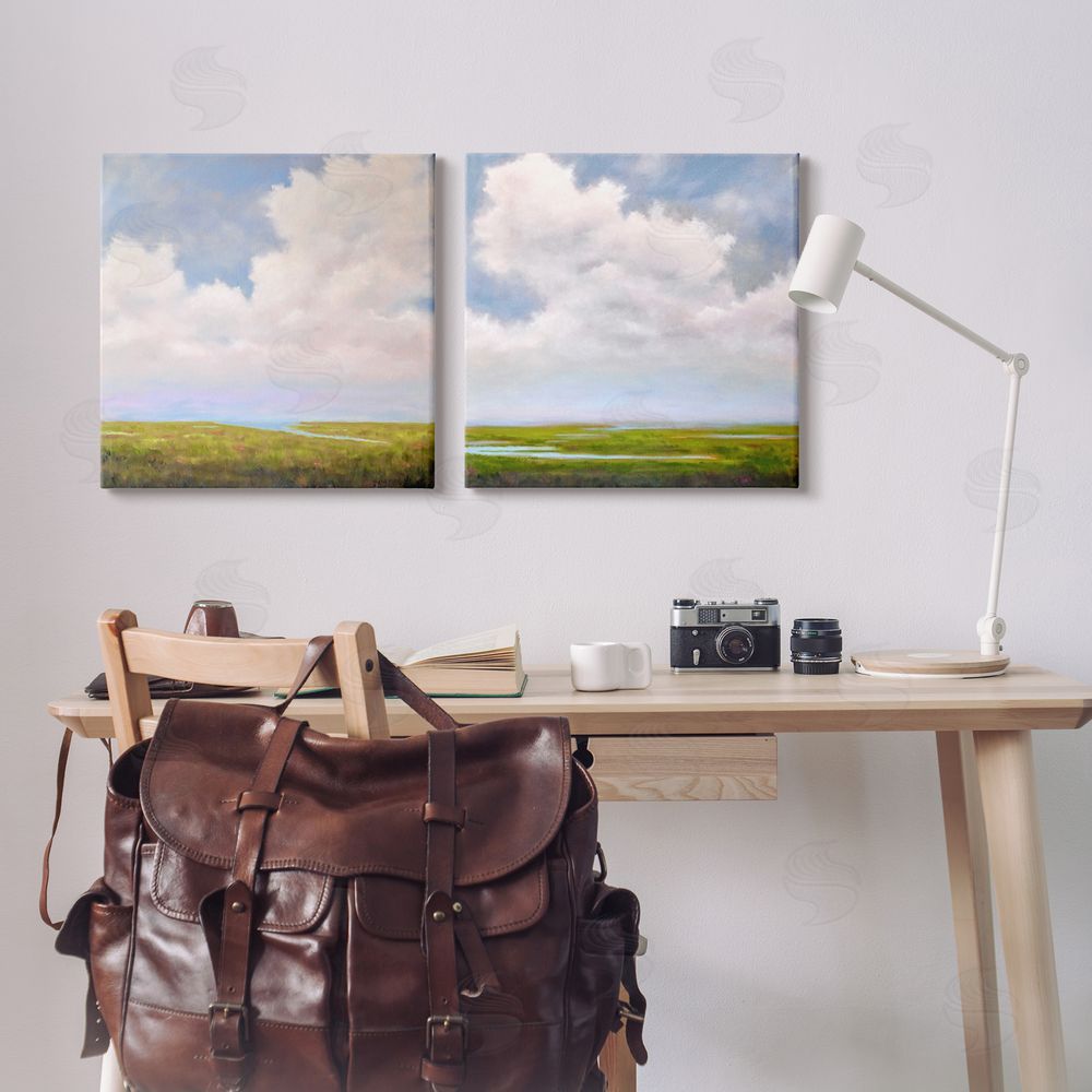 Catherine Andersen Panoramic Clouds Over Bay Canvas Wall Art Print in Room