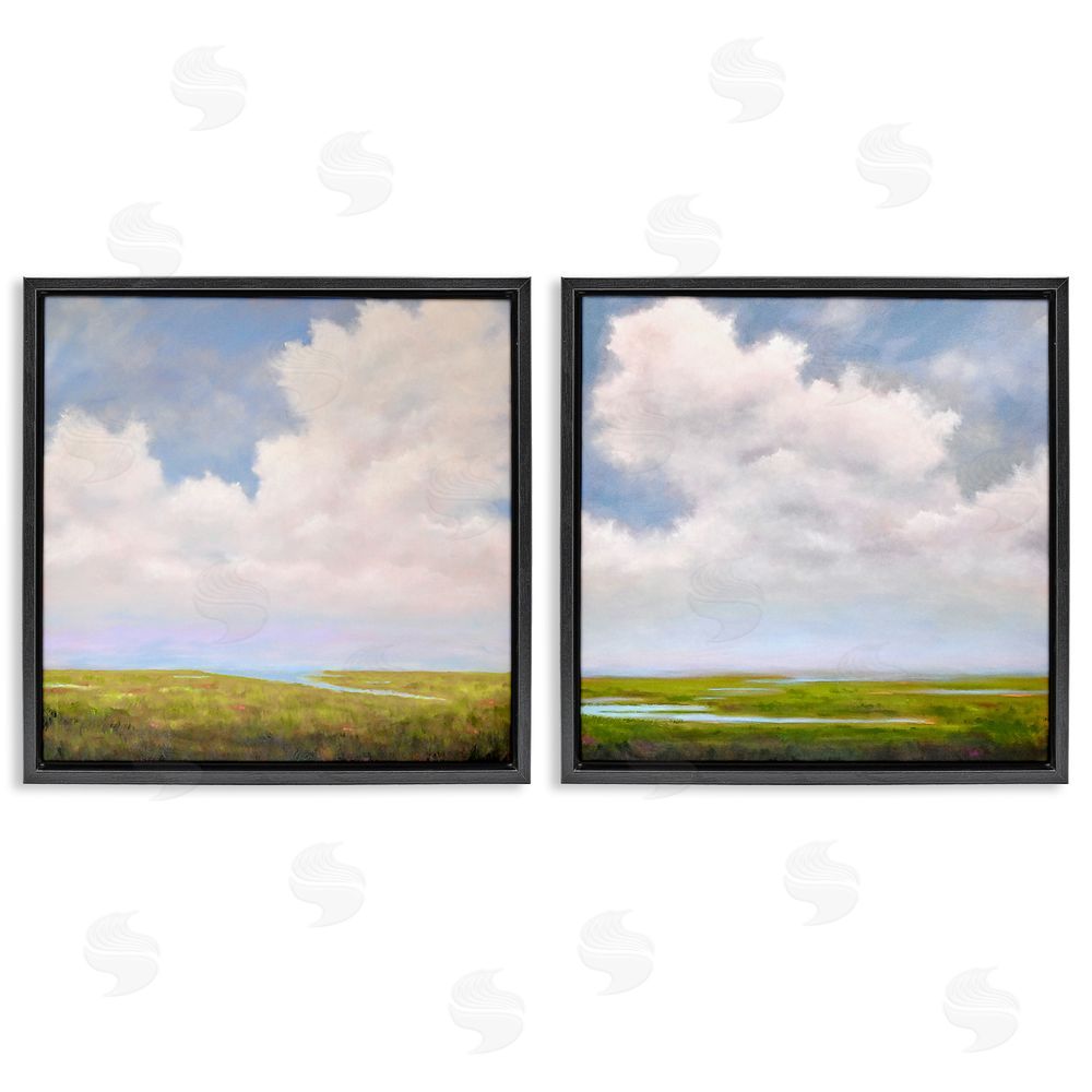 Catherine Andersen Panoramic Clouds Over Bay Black Floating Frame Canvas Wall Art Print