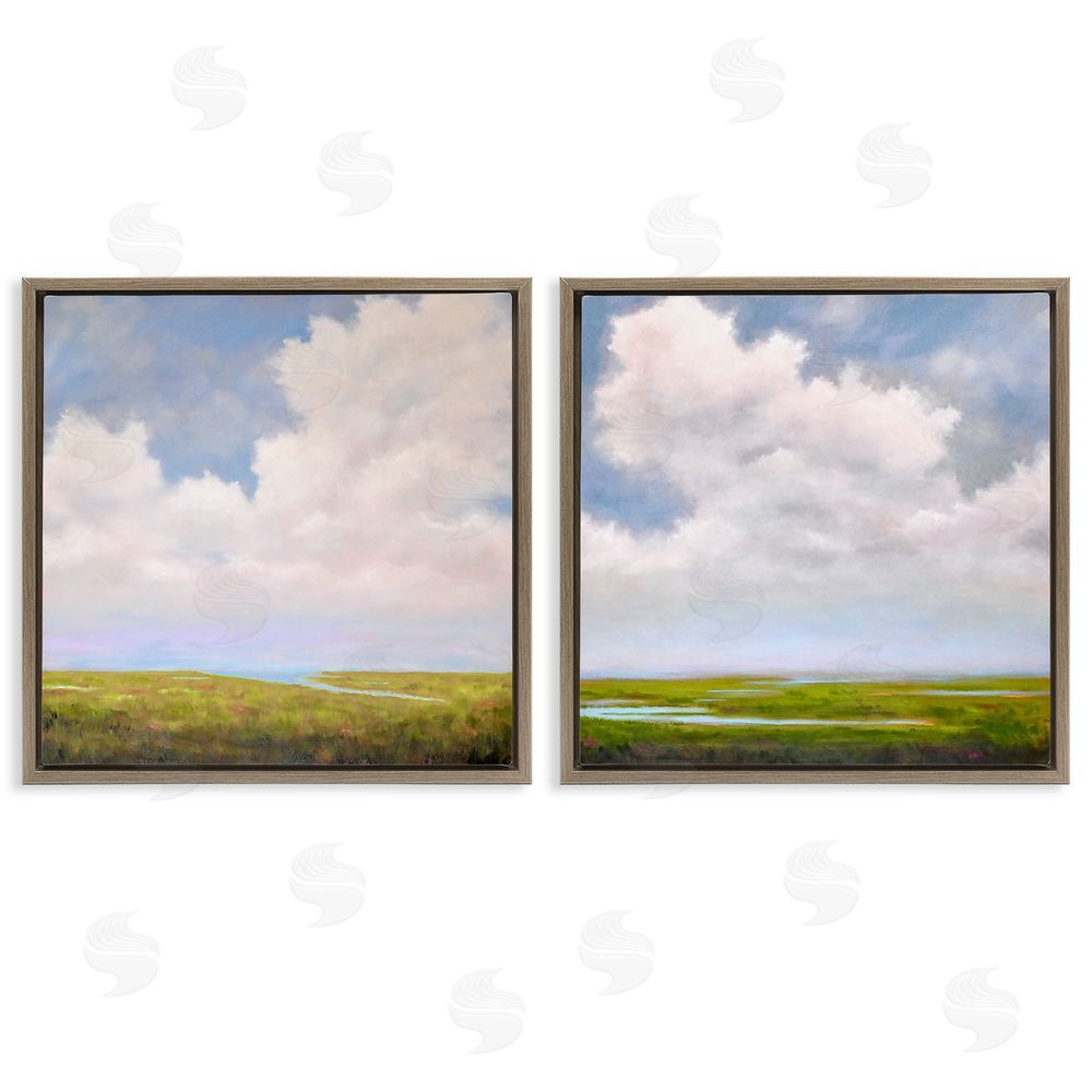 Catherine Andersen Panoramic Clouds Over Bay Brown Floating Frame Canvas Wall Art Print