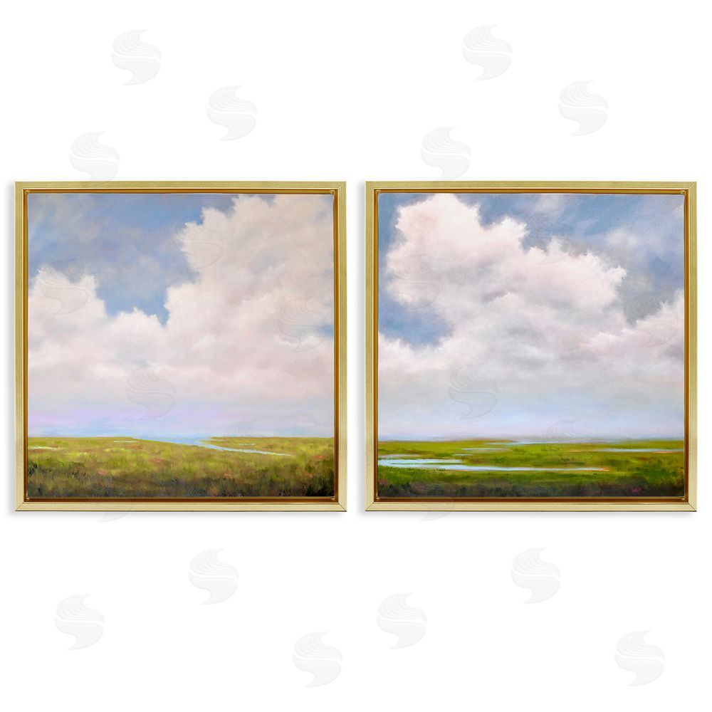 Catherine Andersen Panoramic Clouds Over Bay Gold Floating Frame Canvas Wall Art Print