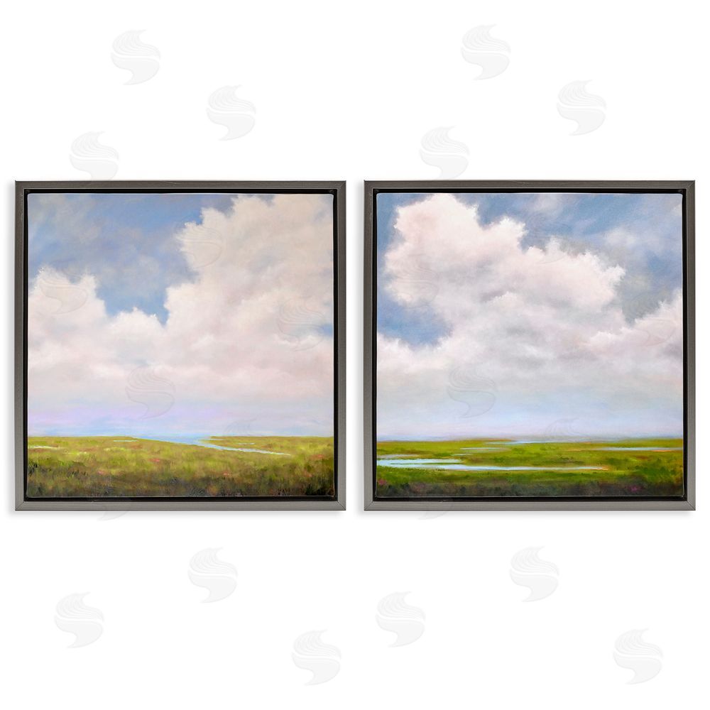 Catherine Andersen Panoramic Clouds Over Bay Gray Floating Frame Canvas Wall Art Print