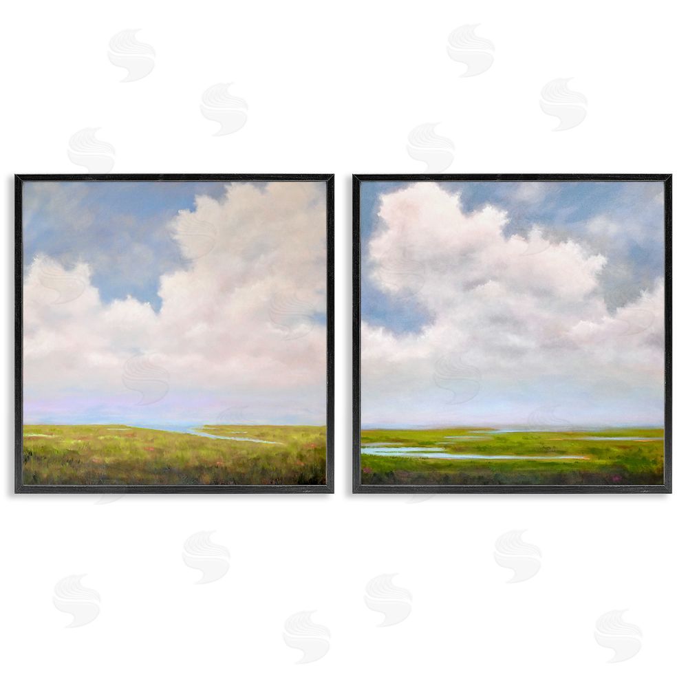 Catherine Andersen Panoramic Clouds Over Bay Black Framed Giclee Wall Art Print