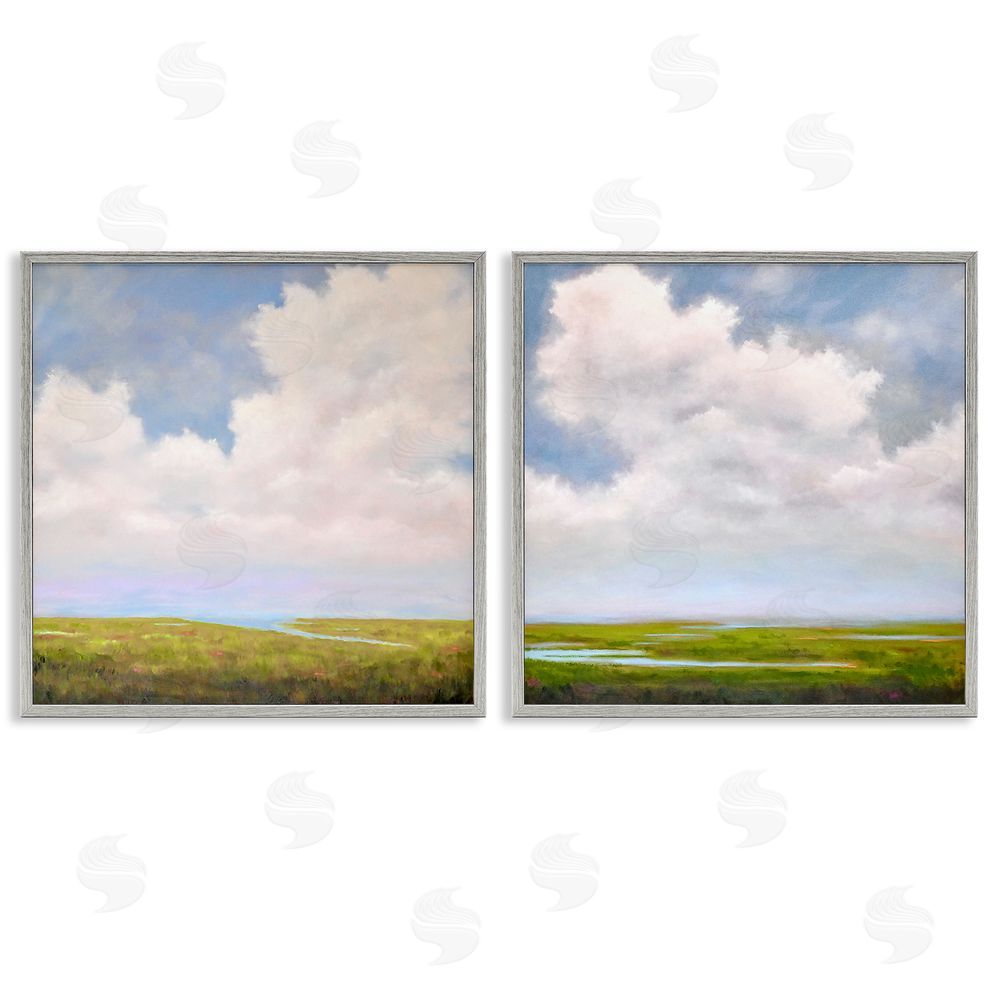 Catherine Andersen Panoramic Clouds Over Bay Gray Framed Giclee Wall Art Print