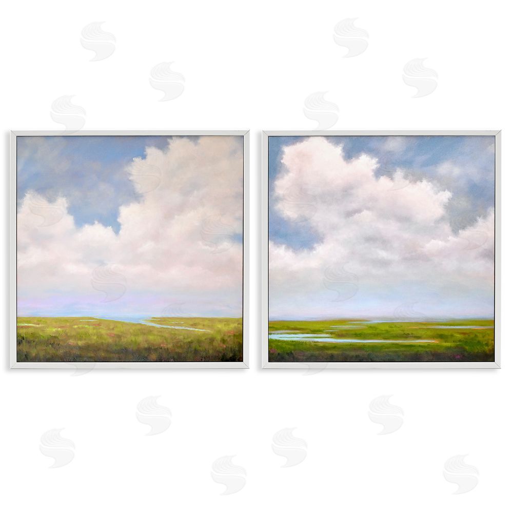 Catherine Andersen Panoramic Clouds Over Bay White Framed Giclee Wall Art Print