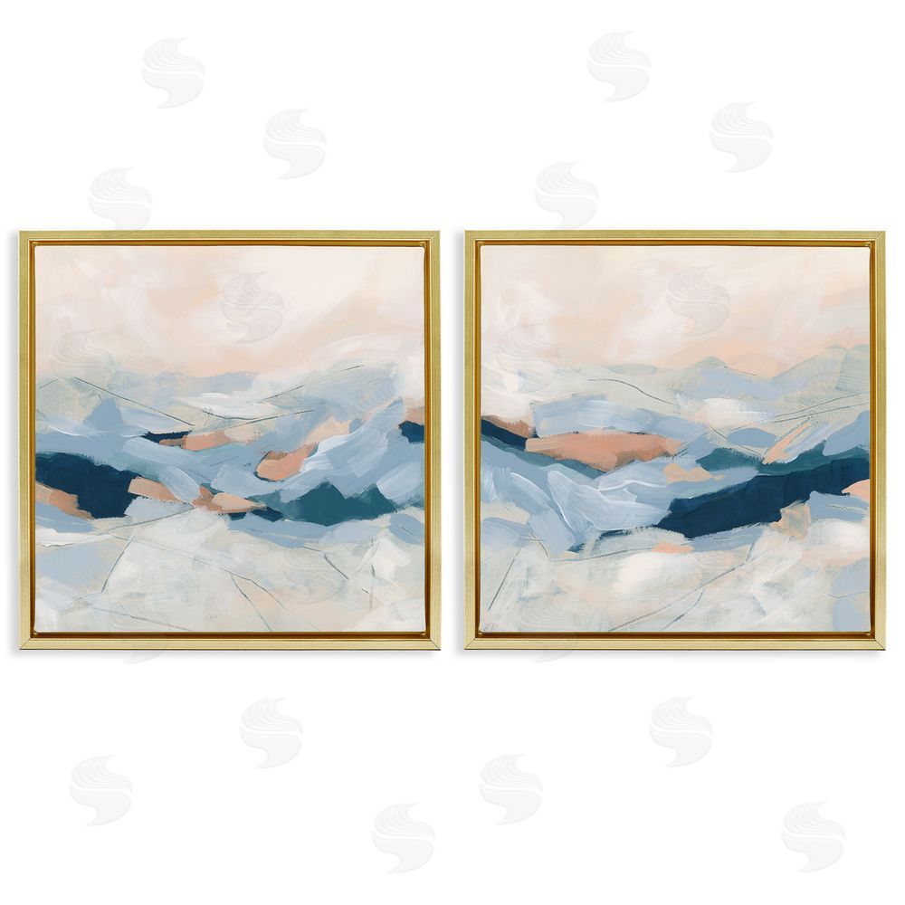 June Erica Vess Abstract Mountain Peaks Scenery Gold Floating Frame Canvas Wall Art Print