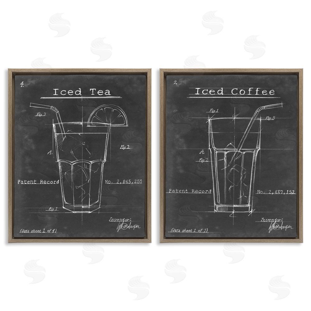 Ethan Harper Iced Coffee & Tea Diagram Brown Floating Frame Canvas Wall Art Print