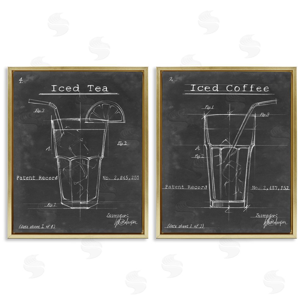 Ethan Harper Iced Coffee & Tea Diagram Gold Floating Frame Canvas Wall Art Print