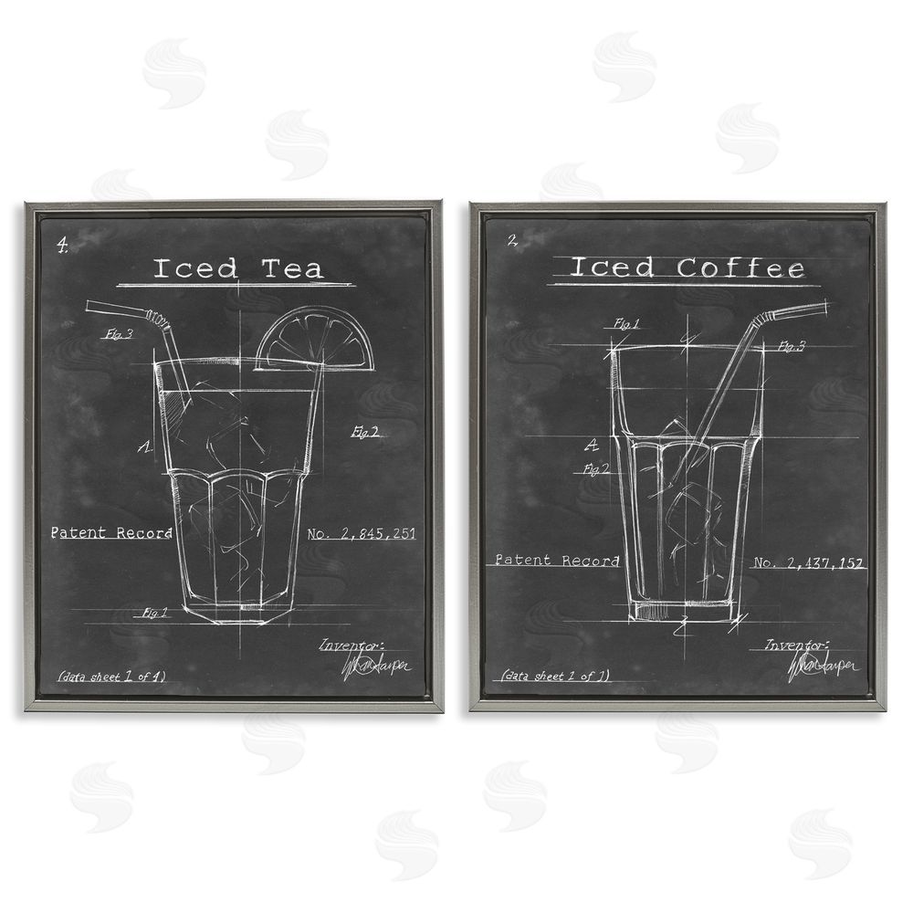 Ethan Harper Iced Coffee & Tea Diagram Gray Floating Frame Canvas Wall Art Print