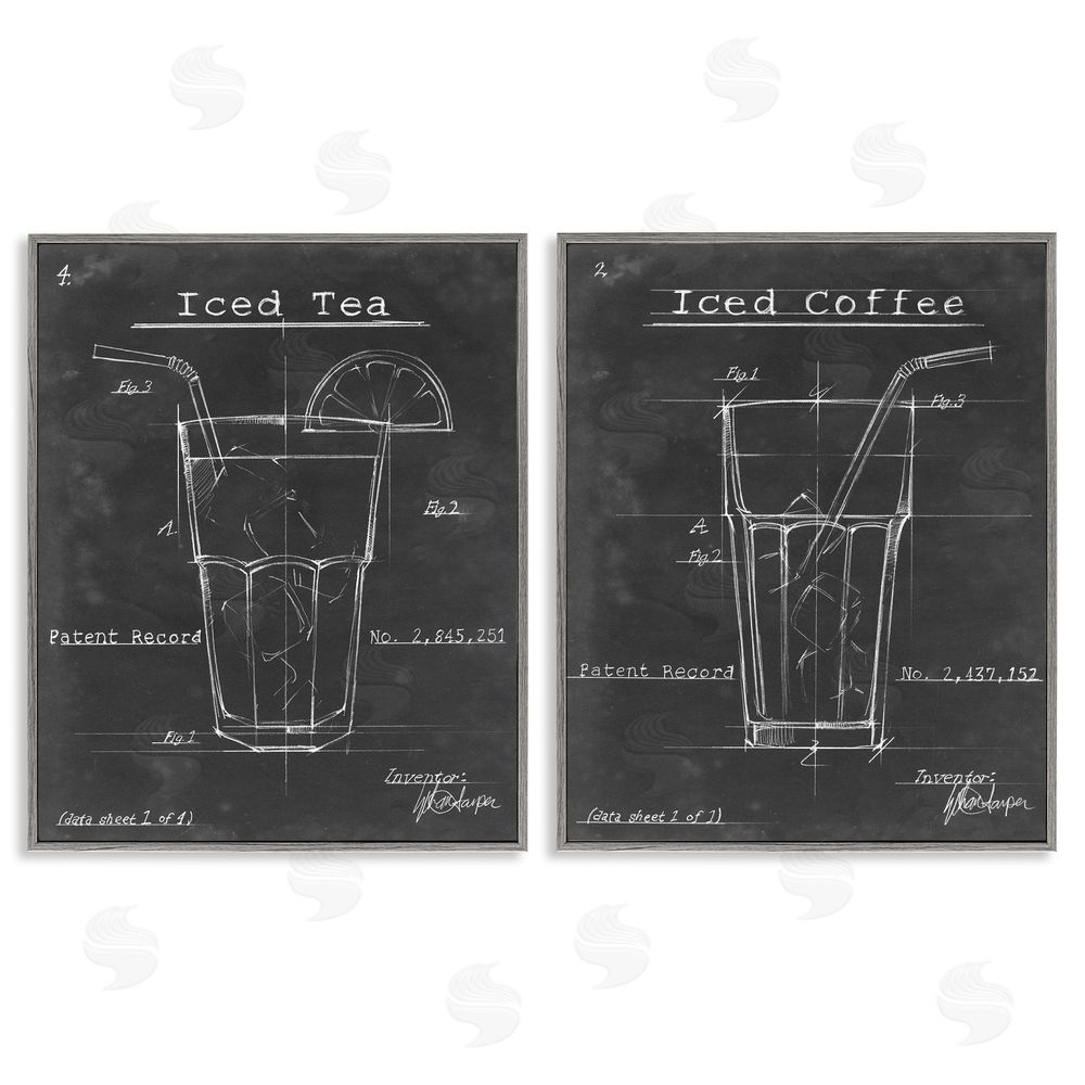 Ethan Harper Iced Coffee & Tea Diagram Gray Framed Giclee Wall Art Print