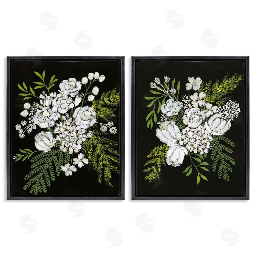 Regina Moore Bold White Flower Blossoms Black Floating Frame Canvas Wall Art Print
