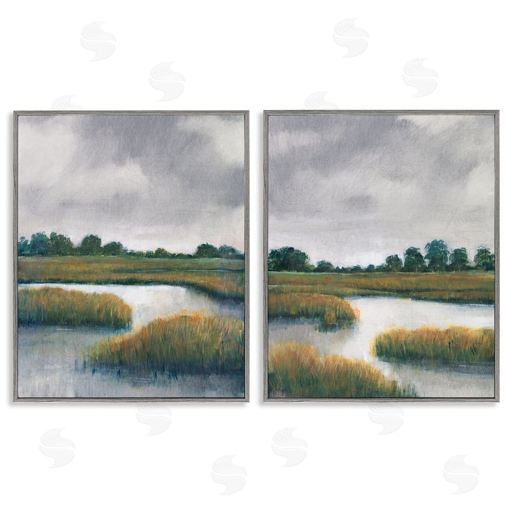 Tim O'Toole Grassy Rural Marshland Landscape Gray Framed Giclee Wall Art Print