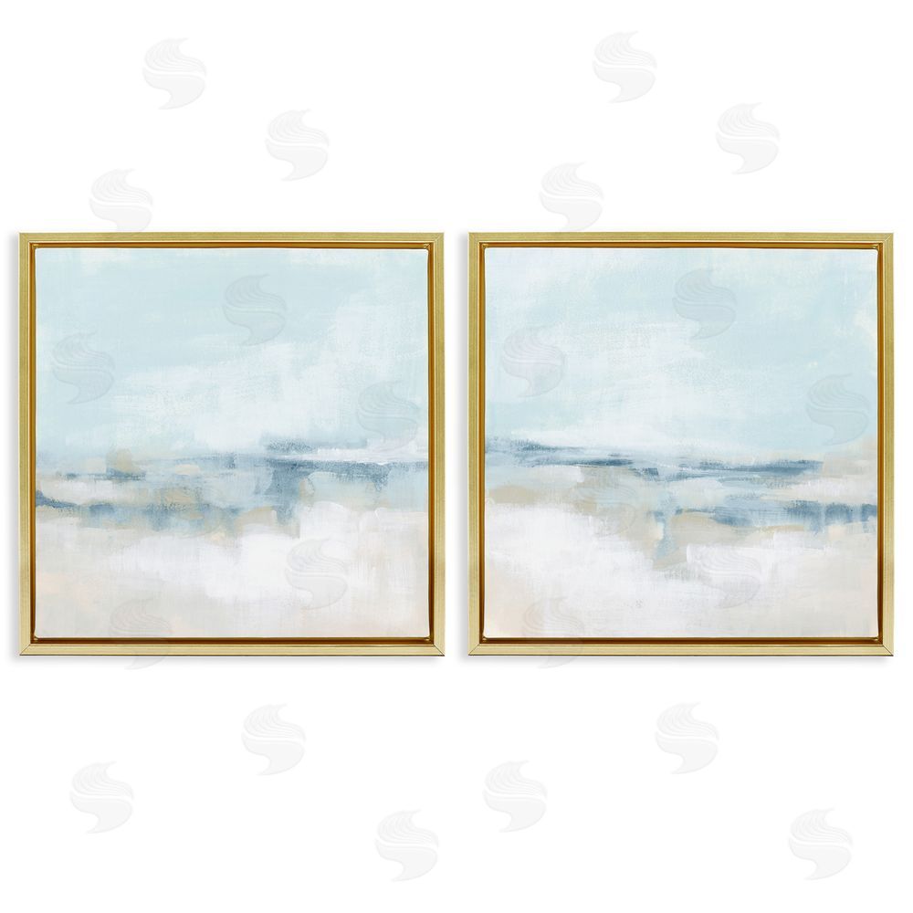 June Erica Vess Abstract Blue Atmospheric Landscape Gold Floating Frame Canvas Wall Art Print