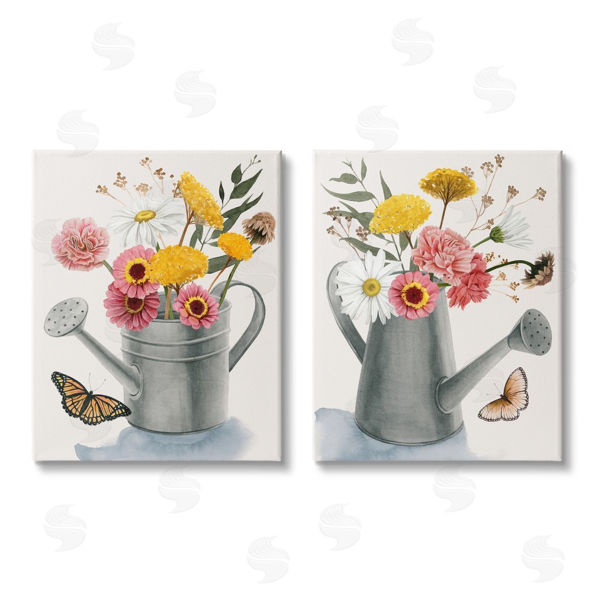 Grace Popp Country Garden Botanical Watering Cans Canvas Wall Art Print