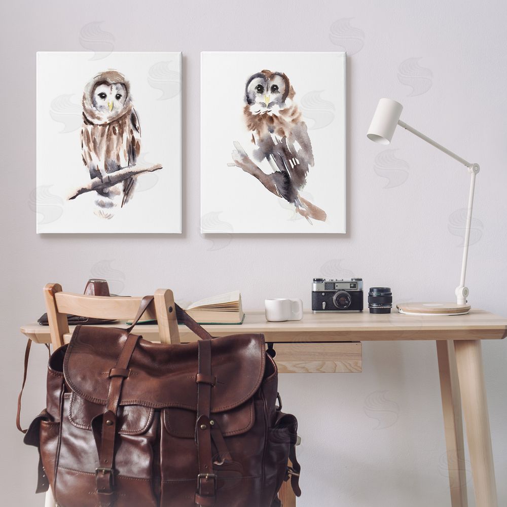 Annie Warren Perched Owl Wildlife Portrait Canvas Wall Art Print in Room