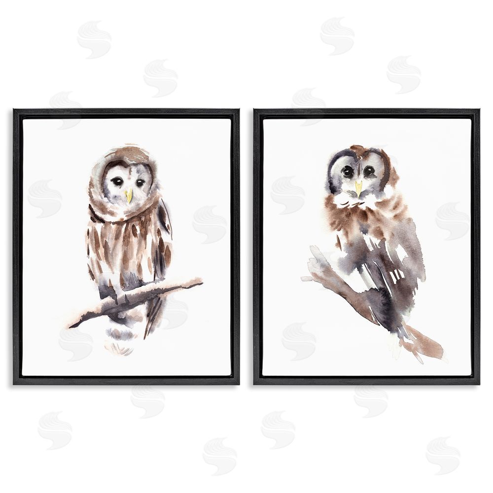 Annie Warren Perched Owl Wildlife Portrait Black Floating Frame Canvas Wall Art Print