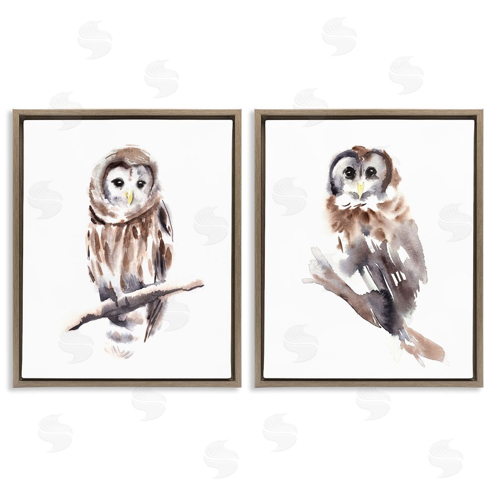Annie Warren Perched Owl Wildlife Portrait Brown Floating Frame Canvas Wall Art Print