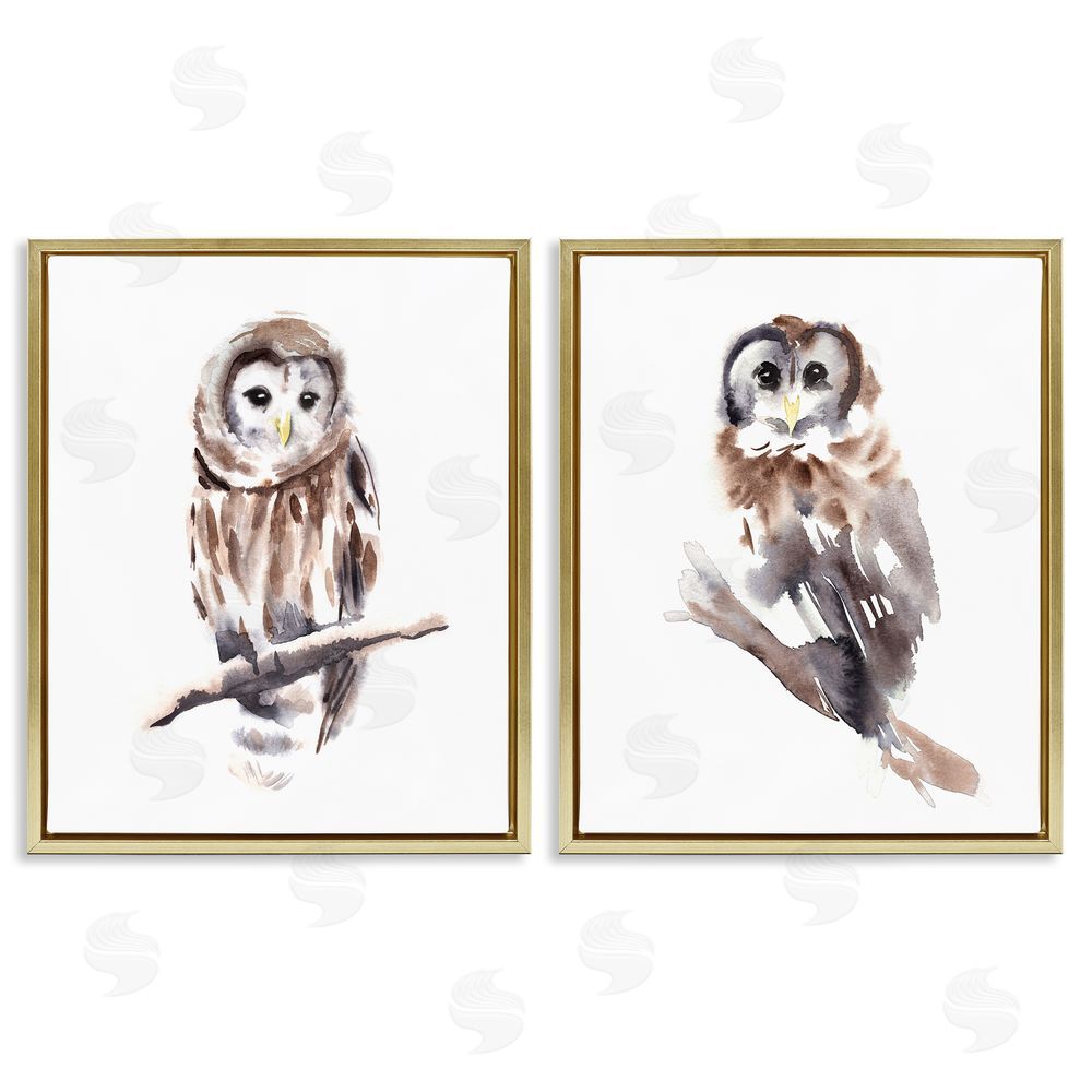 Annie Warren Perched Owl Wildlife Portrait Gold Floating Frame Canvas Wall Art Print