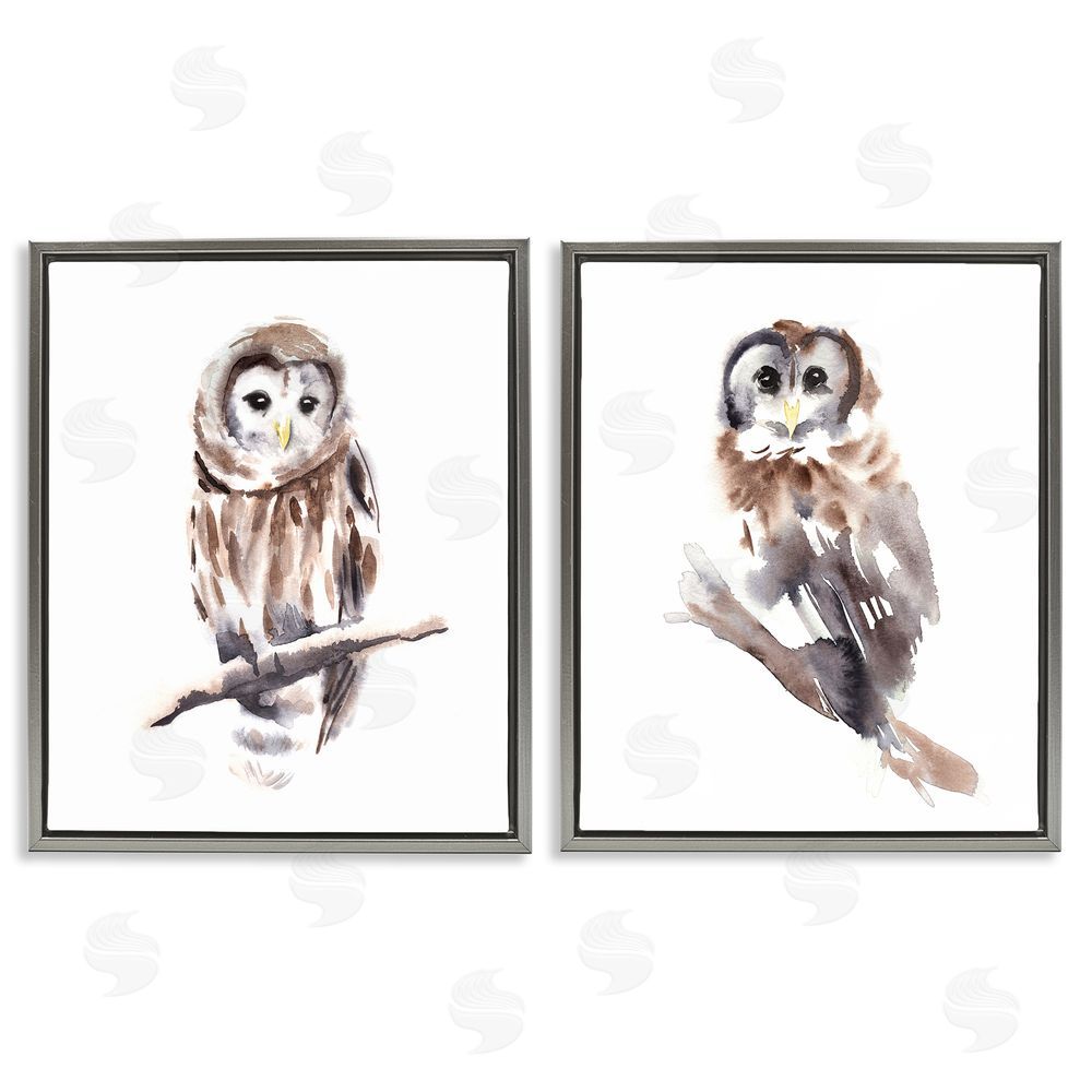 Annie Warren Perched Owl Wildlife Portrait Gray Floating Frame Canvas Wall Art Print