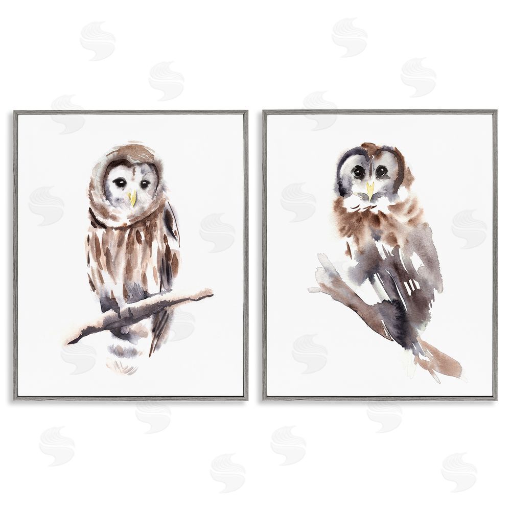 Annie Warren Perched Owl Wildlife Portrait Gray Framed Giclee Wall Art Print