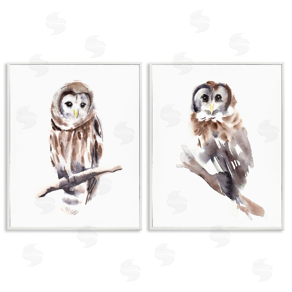 Annie Warren Perched Owl Wildlife Portrait White Framed Giclee Wall Art Print
