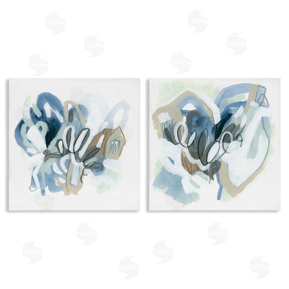June Erica Vess Contemporary Blue Squiggle Composition Canvas Wall Art Print