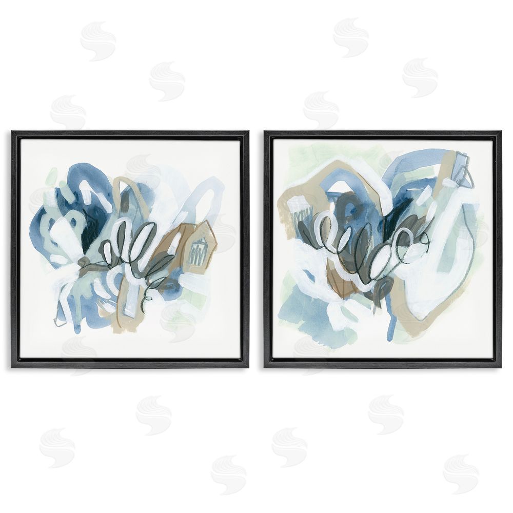 June Erica Vess Contemporary Blue Squiggle Composition Black Floating Frame Canvas Wall Art Print