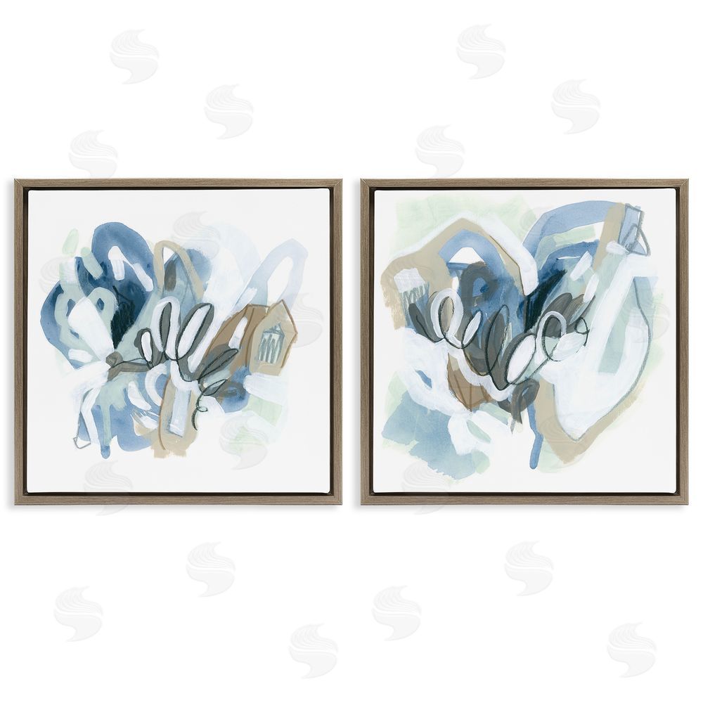 June Erica Vess Contemporary Blue Squiggle Composition Brown Floating Frame Canvas Wall Art Print