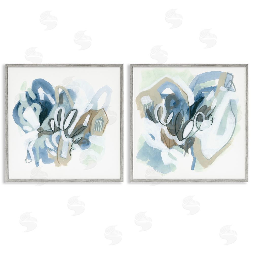 June Erica Vess Contemporary Blue Squiggle Composition Gray Framed Giclee Wall Art Print