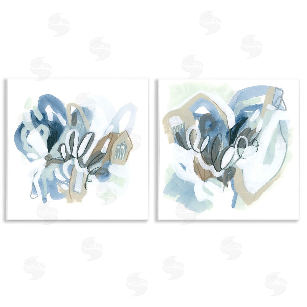 June Erica Vess Contemporary Blue Squiggle Composition Wooden Wall Plaque Art Print