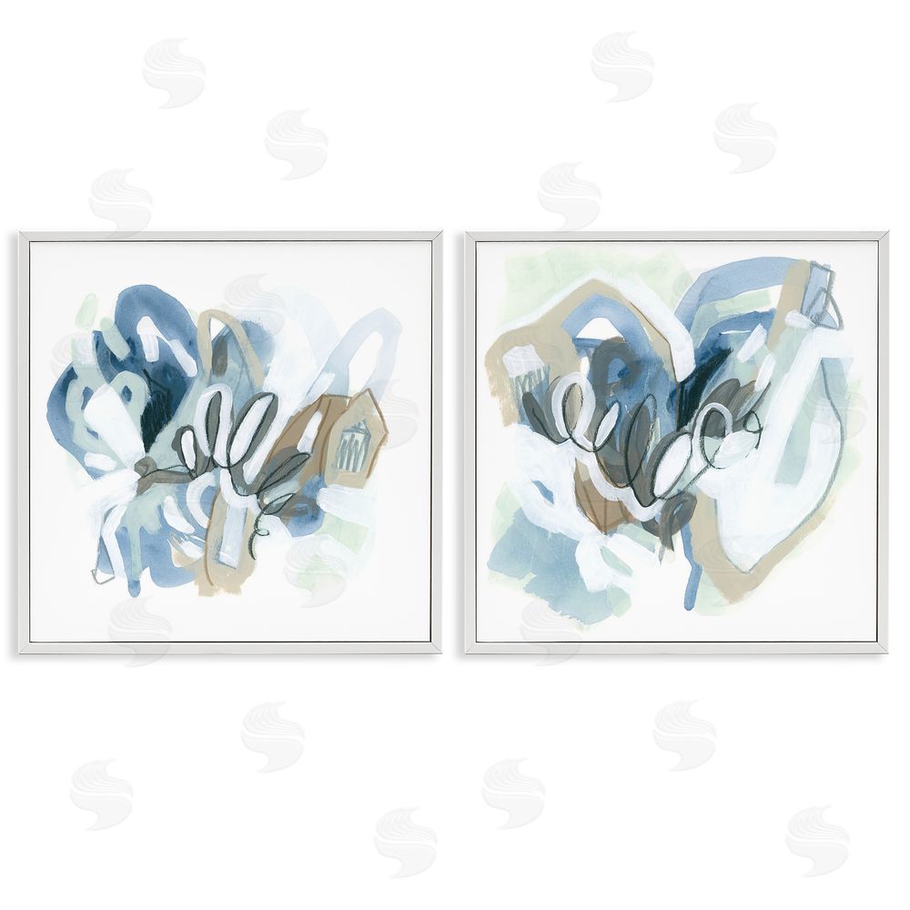 June Erica Vess Contemporary Blue Squiggle Composition White Framed Giclee Wall Art Print