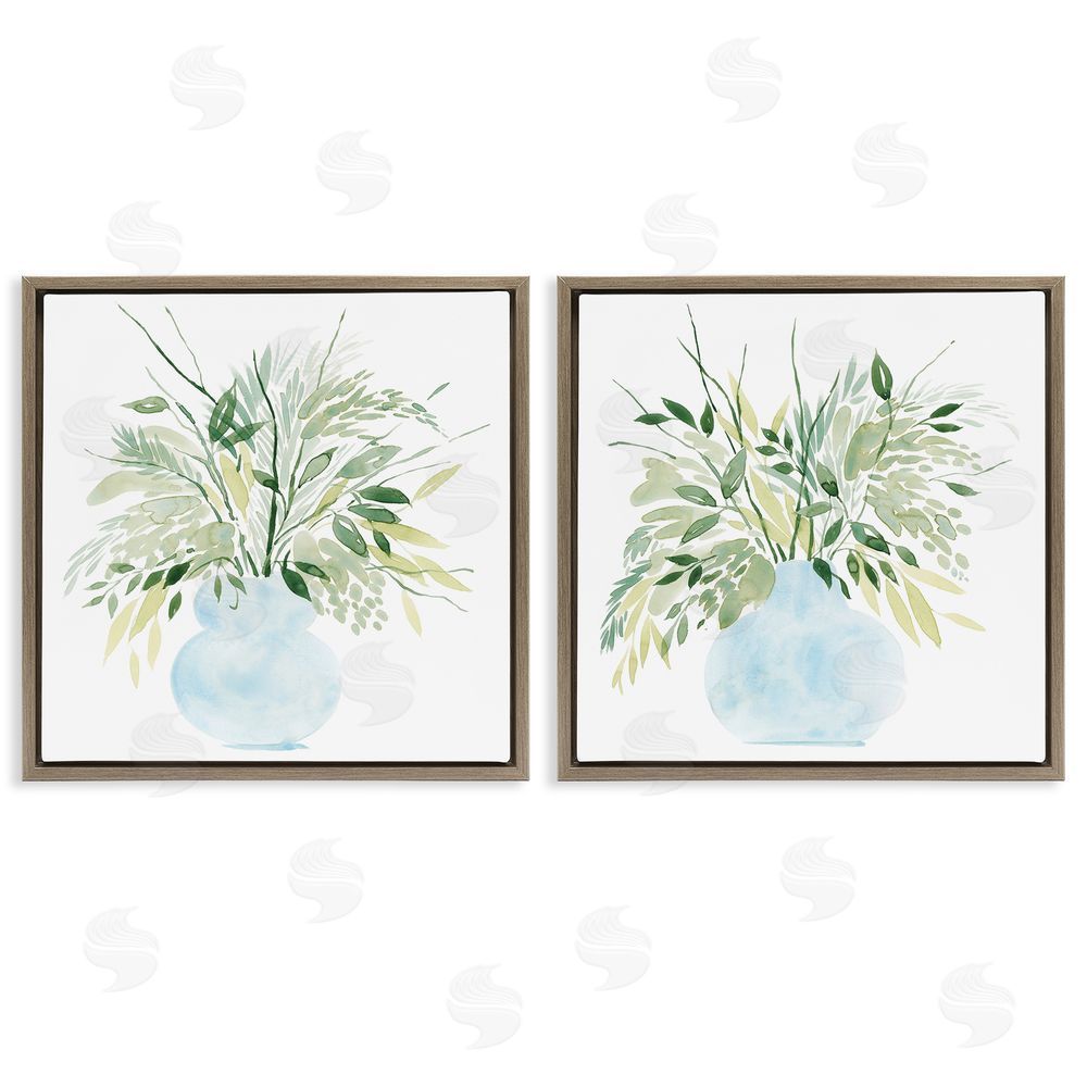 Grace Popp Herbal Plants Watercolor Vase  Brown Floating Frame Canvas Wall Art Print