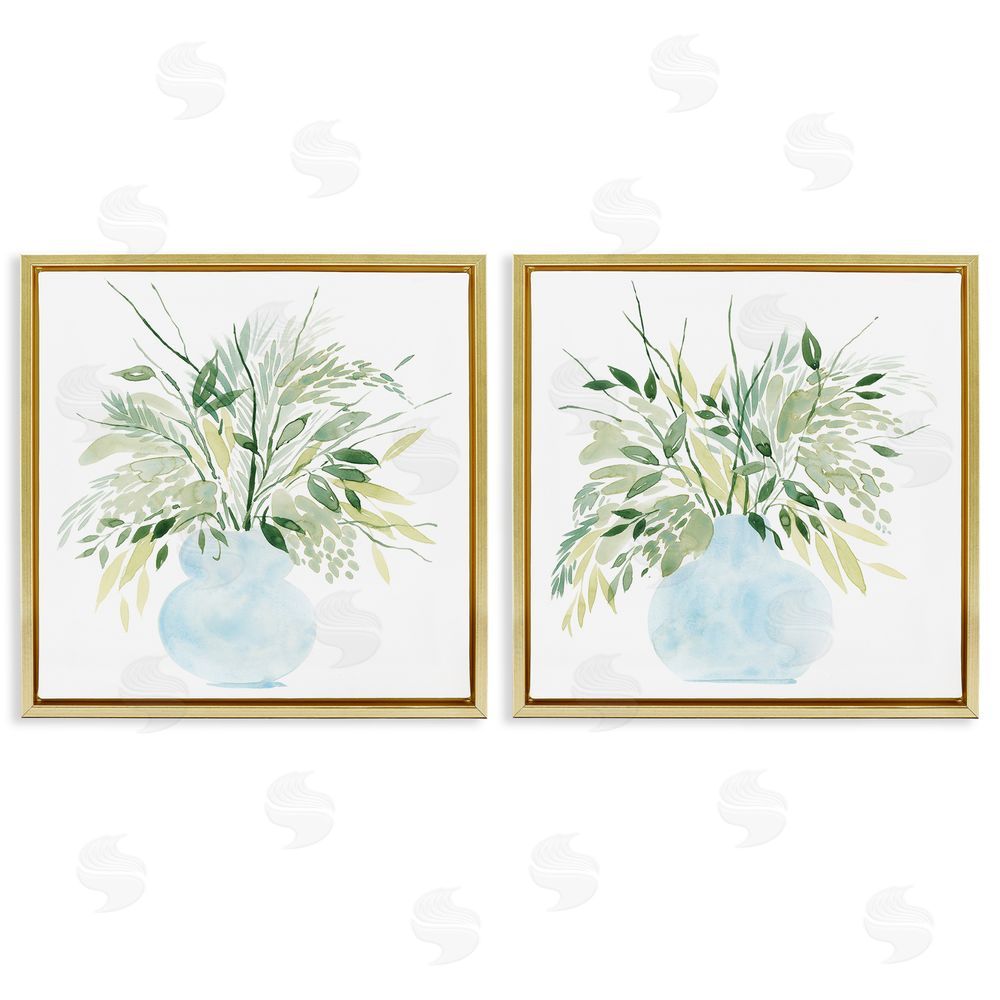 Grace Popp Herbal Plants Watercolor Vase  Gold Floating Frame Canvas Wall Art Print