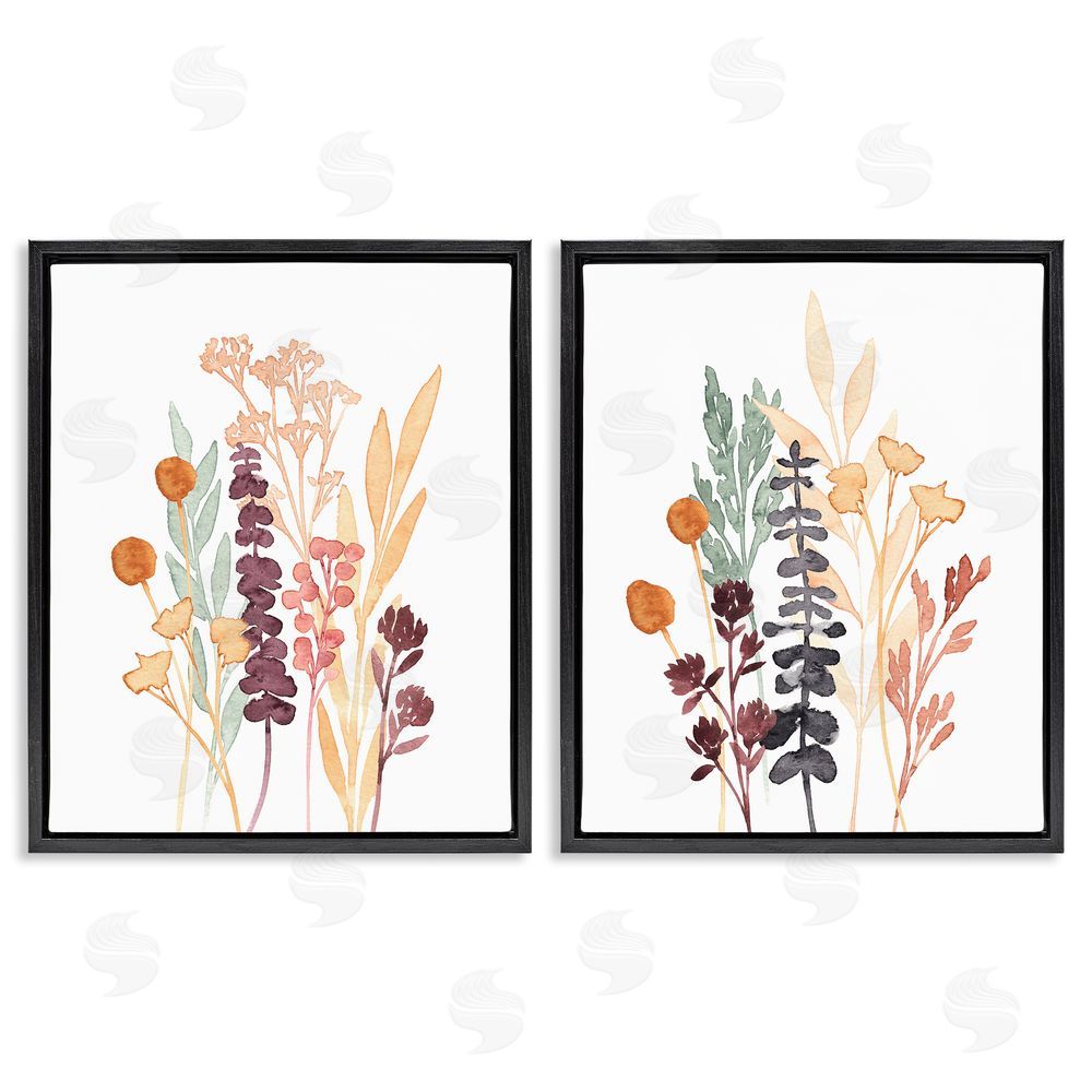 Annie Warren Woodland Botanical Herb Sprigs Black Floating Frame Canvas Wall Art Print