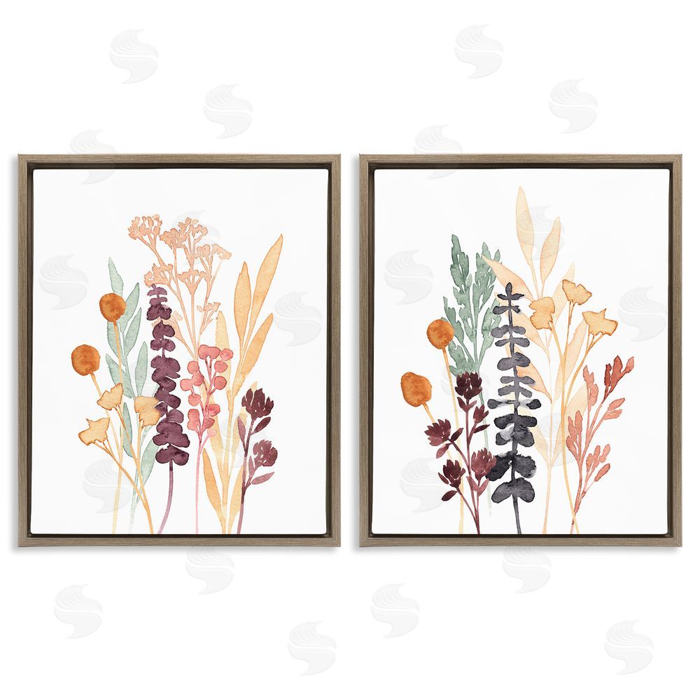 Annie Warren Woodland Botanical Herb Sprigs Brown Floating Frame Canvas Wall Art Print