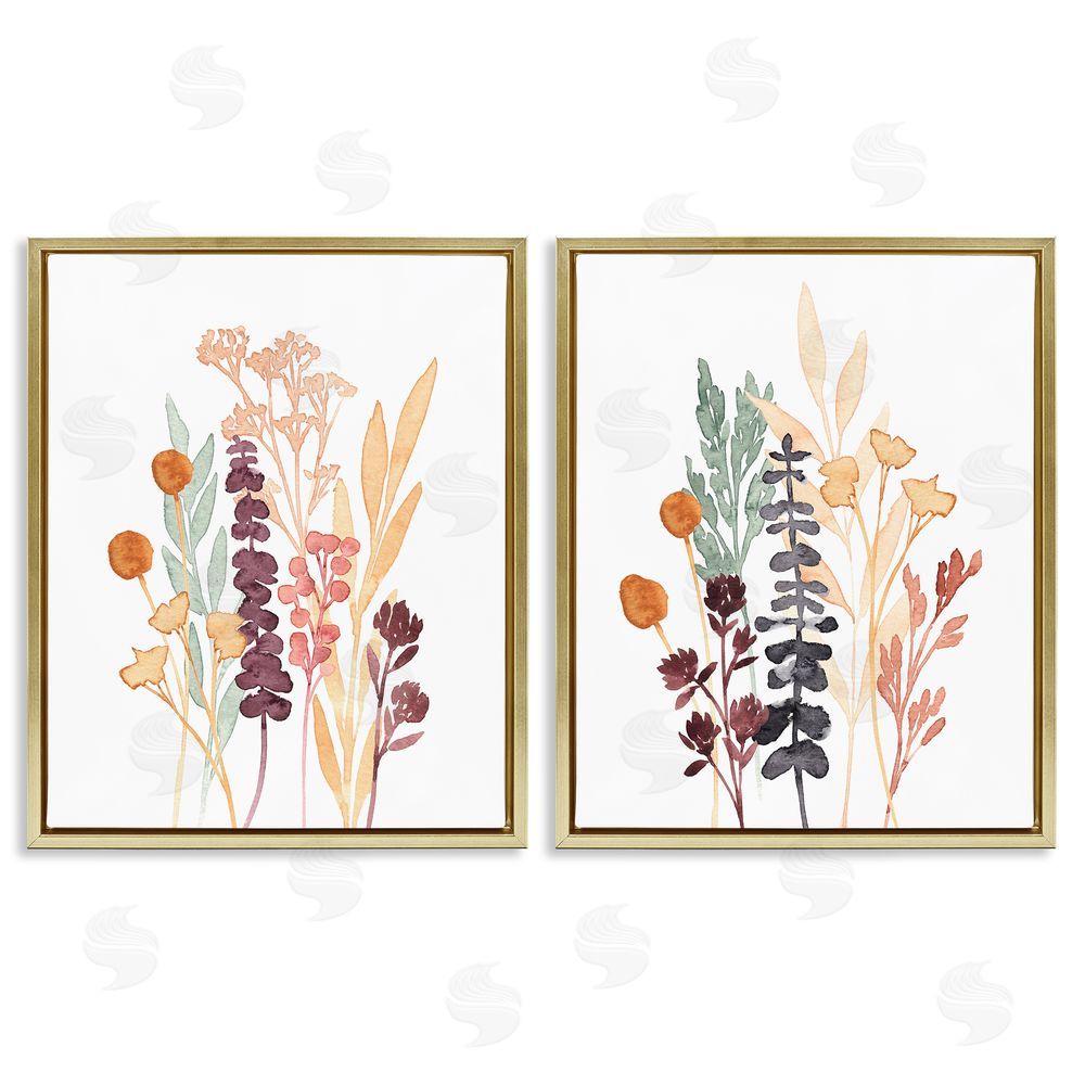 Annie Warren Woodland Botanical Herb Sprigs Gold Floating Frame Canvas Wall Art Print
